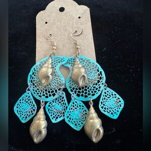Vintage Turquoise and Gold Shell Art Deco Earrings